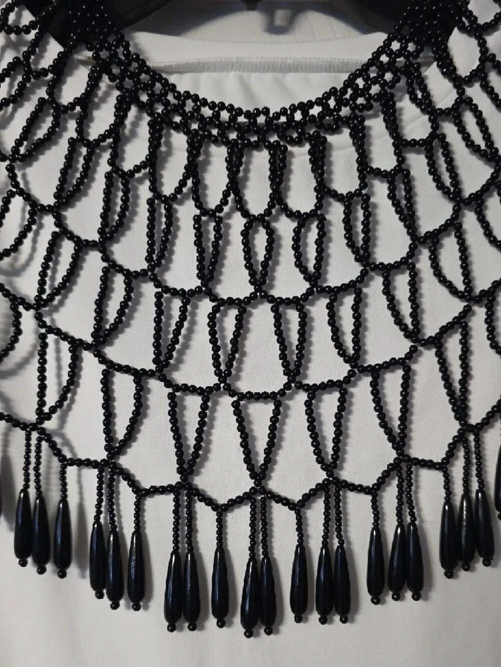 Black Beaded Fringe Collar Neclace